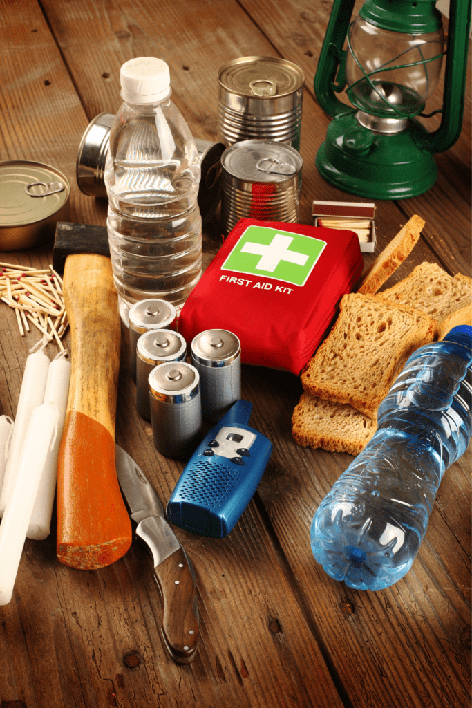 Image illustrates survival food kits.