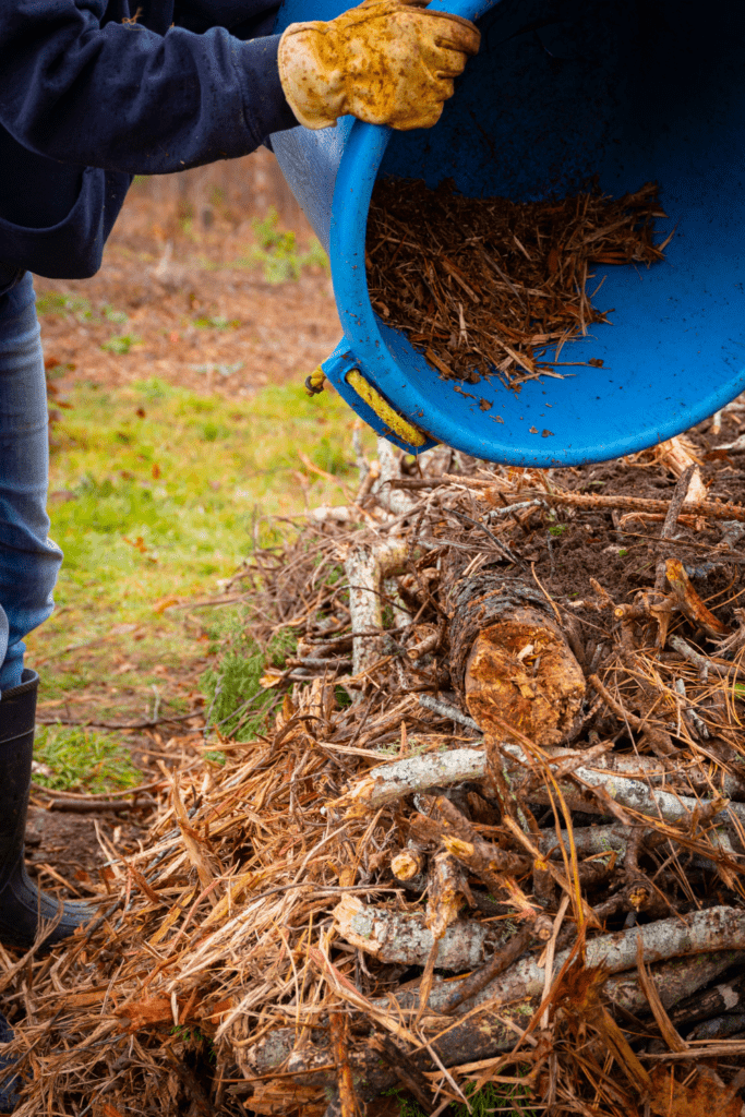 Image illustrates a hugelkultur garden. 