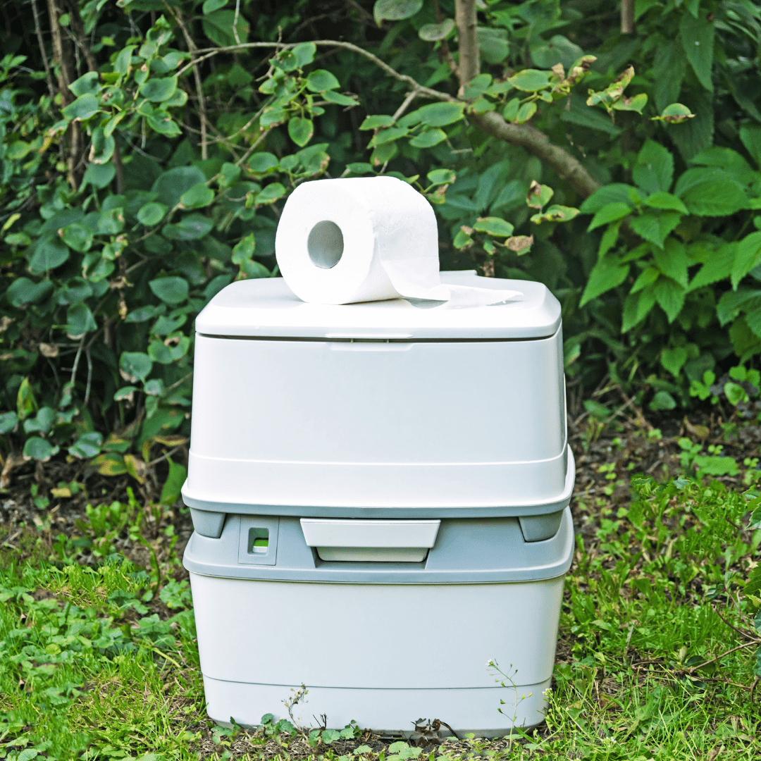 Image illustrates a composting toilet system.