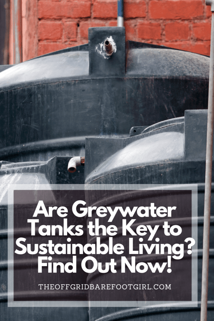 Image illustrates a Pinterest pin of greywater tanks.