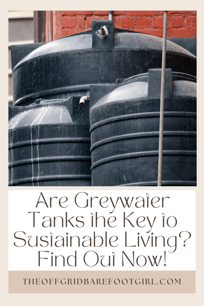 Image illustrates a Pinterest pin of greywater tanks.