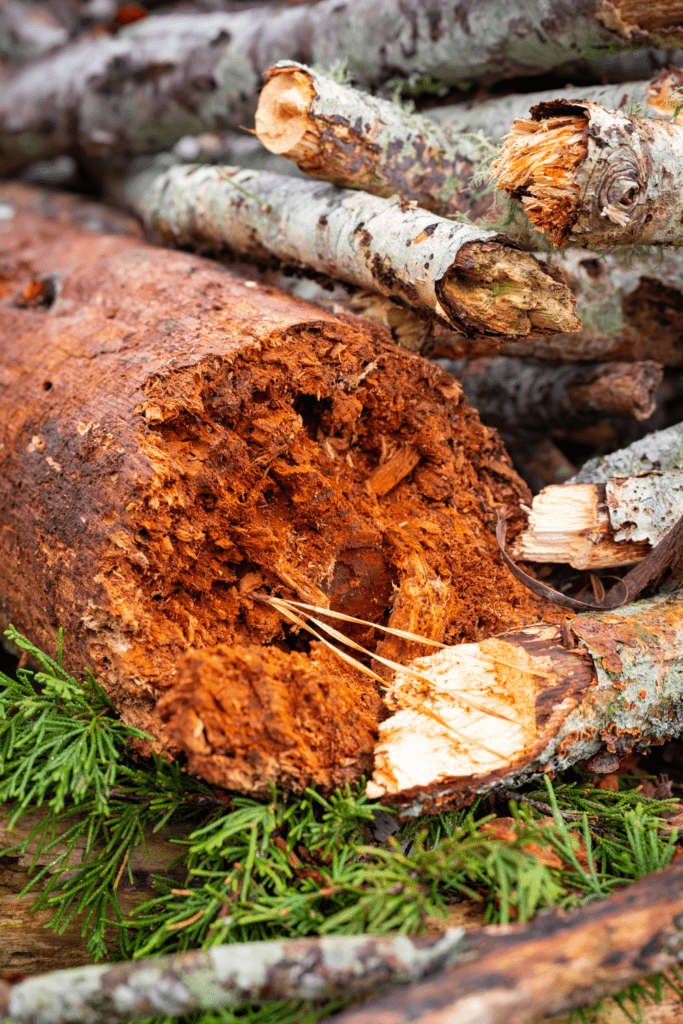 Image illustrates a wood pile. 