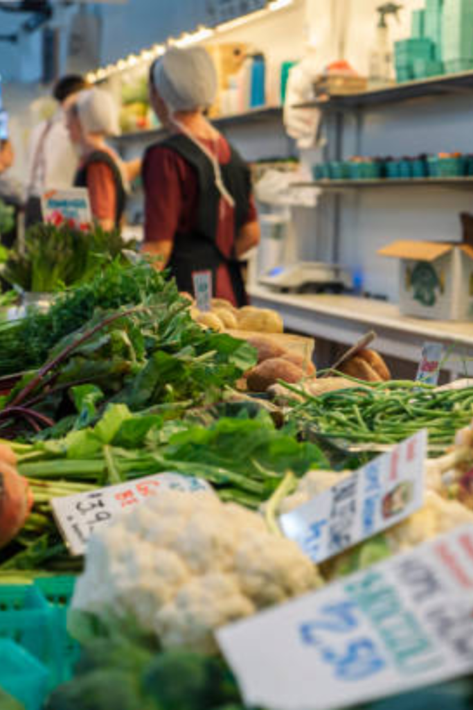 Image illustrates an Amish market.