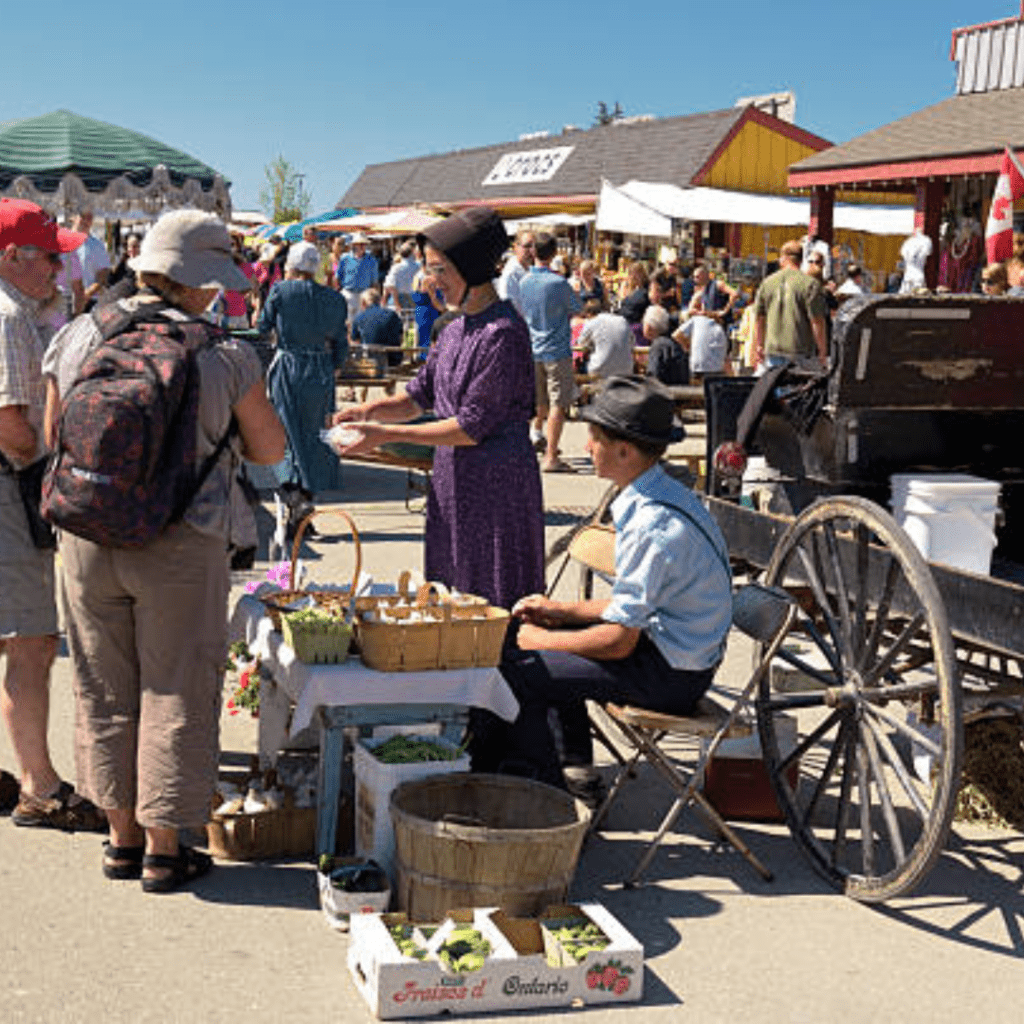 Image illustrates an Amish market.