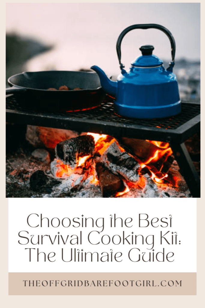 Image illustrates a Pinterest pin of a survival cooking set. 