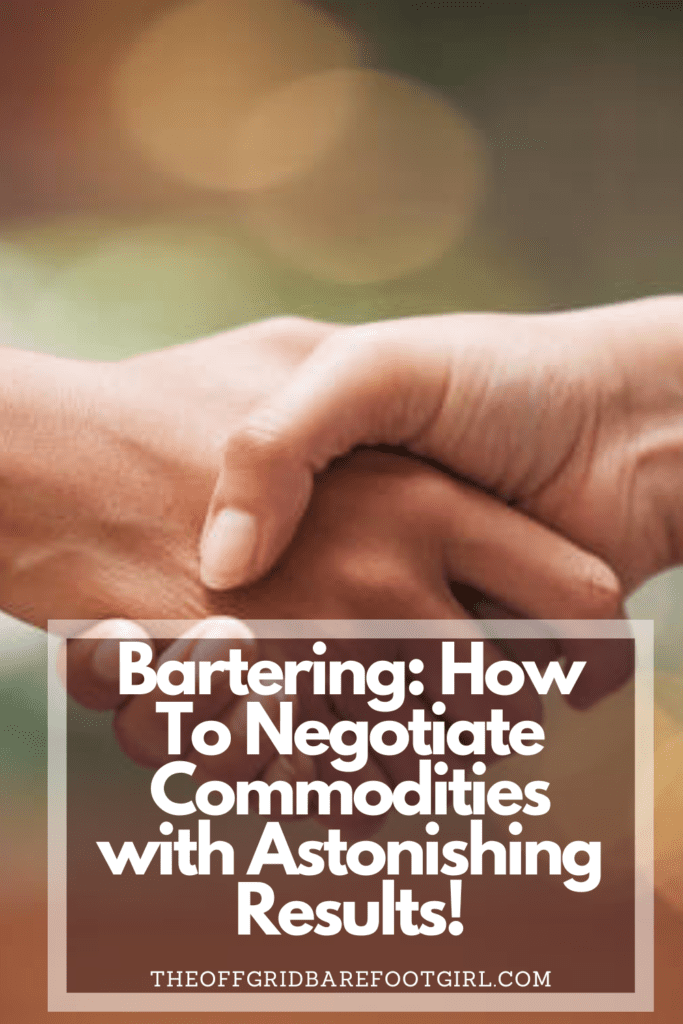 Image illustrates a Pinterest pin of handshakes for bartering. 