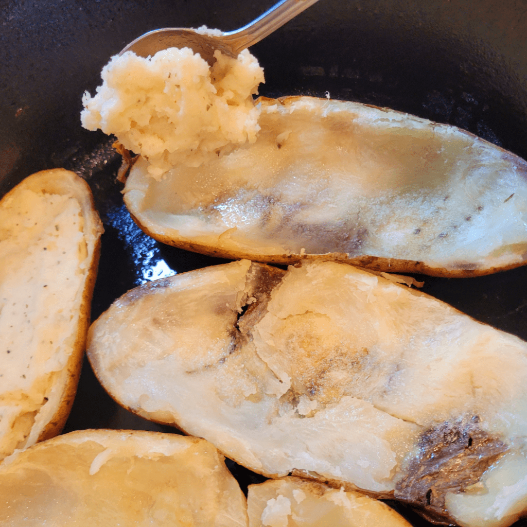 Image illustrates mashed potatoes for twice baked potatoes casserole.