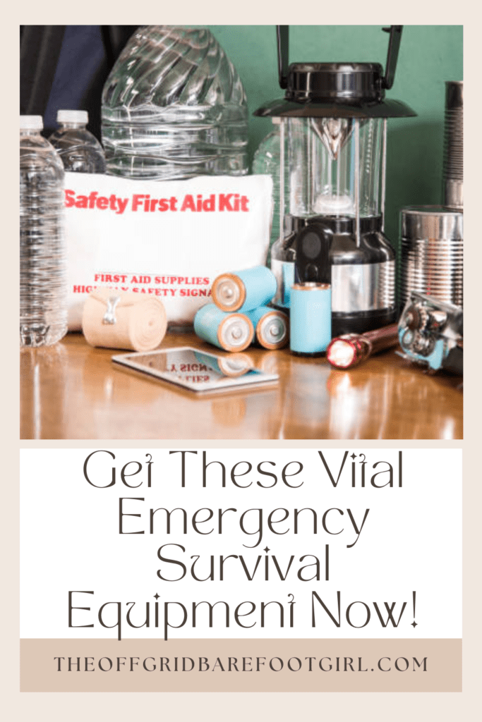 Image illustrates a Pinterest pin of emergency survival equipment.