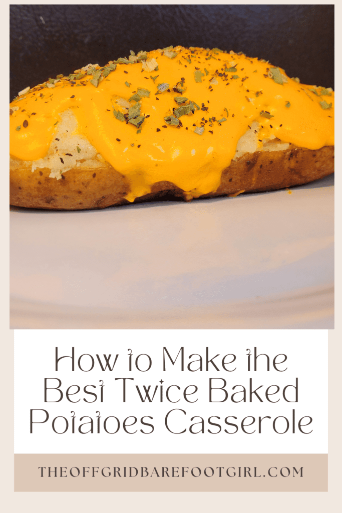 Image illustrates a Pinterest pin of twice baked potatoes casserole.