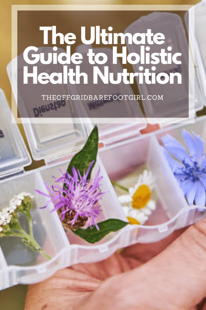 Image illustrates a Pinterest pin of flowers in a pill box for holistic health nutrition information.