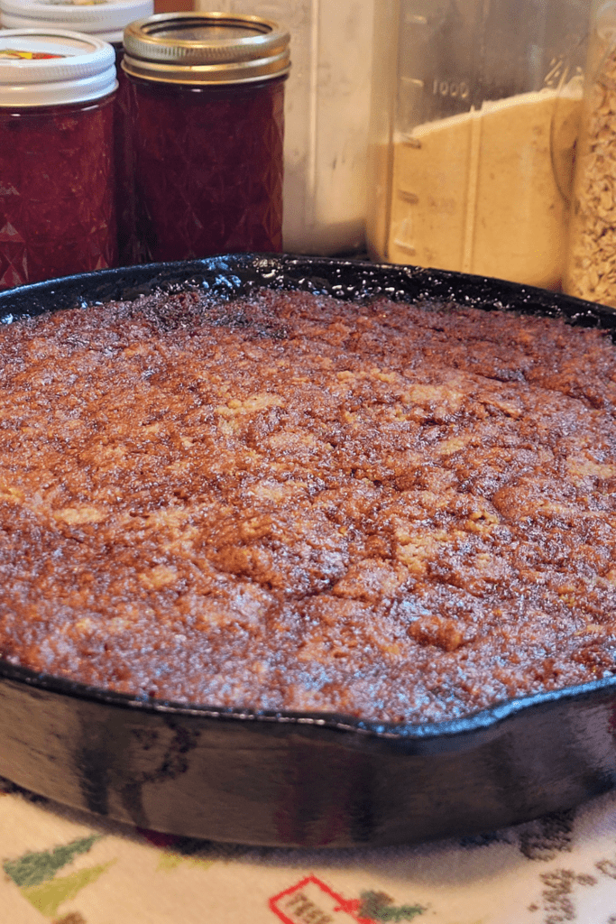 Image illustrates cast iron skillet dessert. 