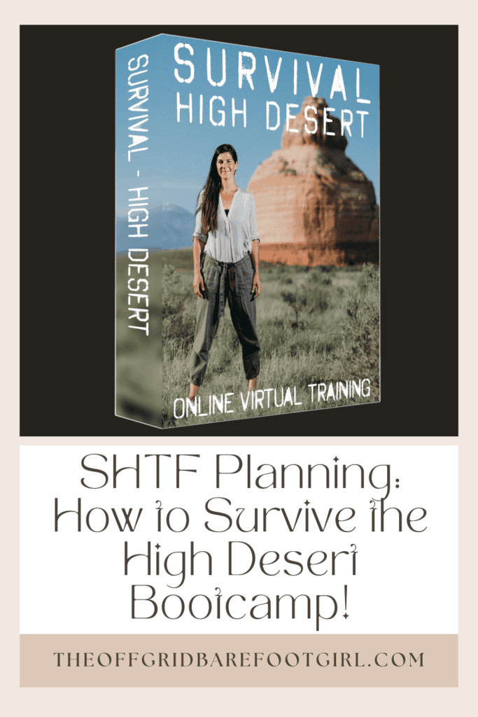 Image illustrates a Pinterest pin of SHTF planning and survival course with Kirsten Rechnitz.