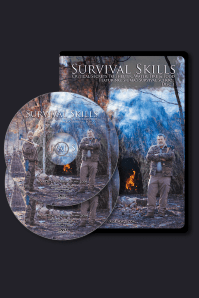 Image illustrates survival skills training course with Robert Allen. 