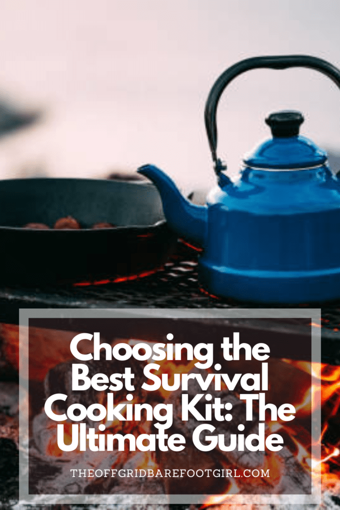Image illustrates a Pinterest pin of a survival cooking set. 