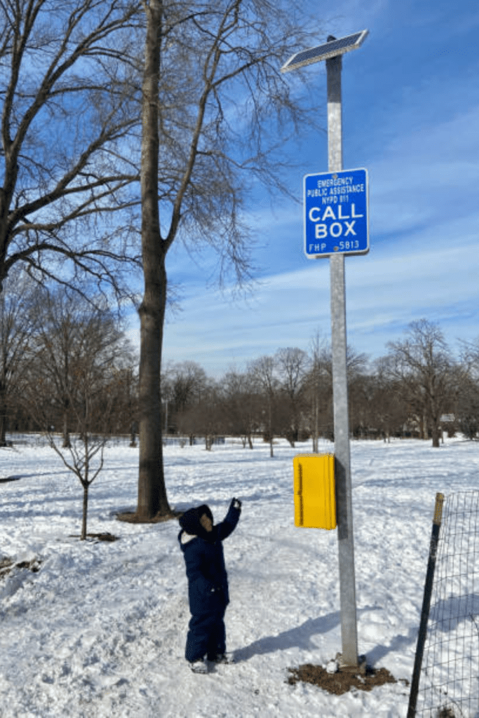 Image illustrates a call box emergency communication for avalanche gear.