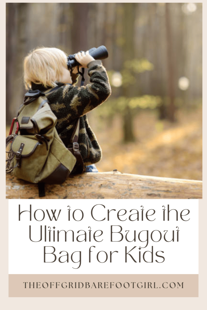 Image illustrates a Pinterest pin of bugout bags for kids.