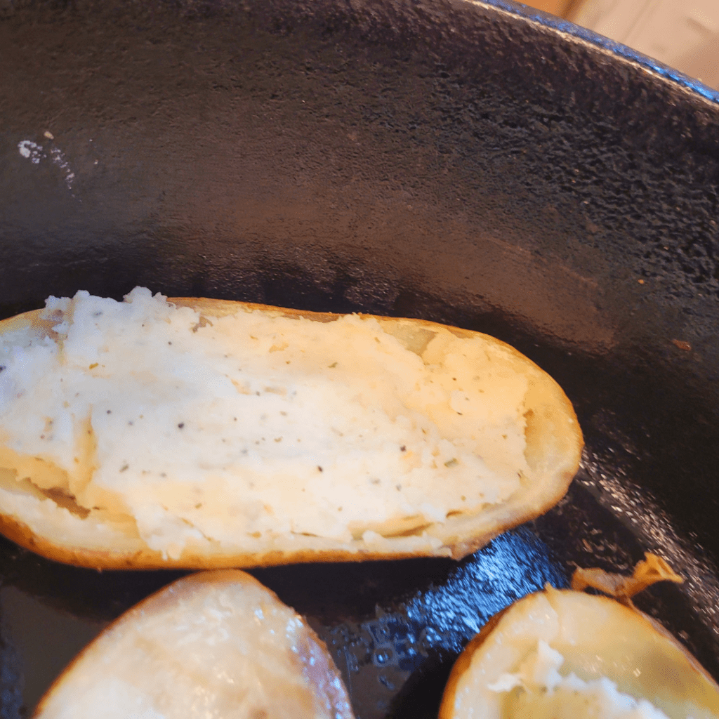 Image illustrates mashed potatoes for twice baked potatoes casserole.