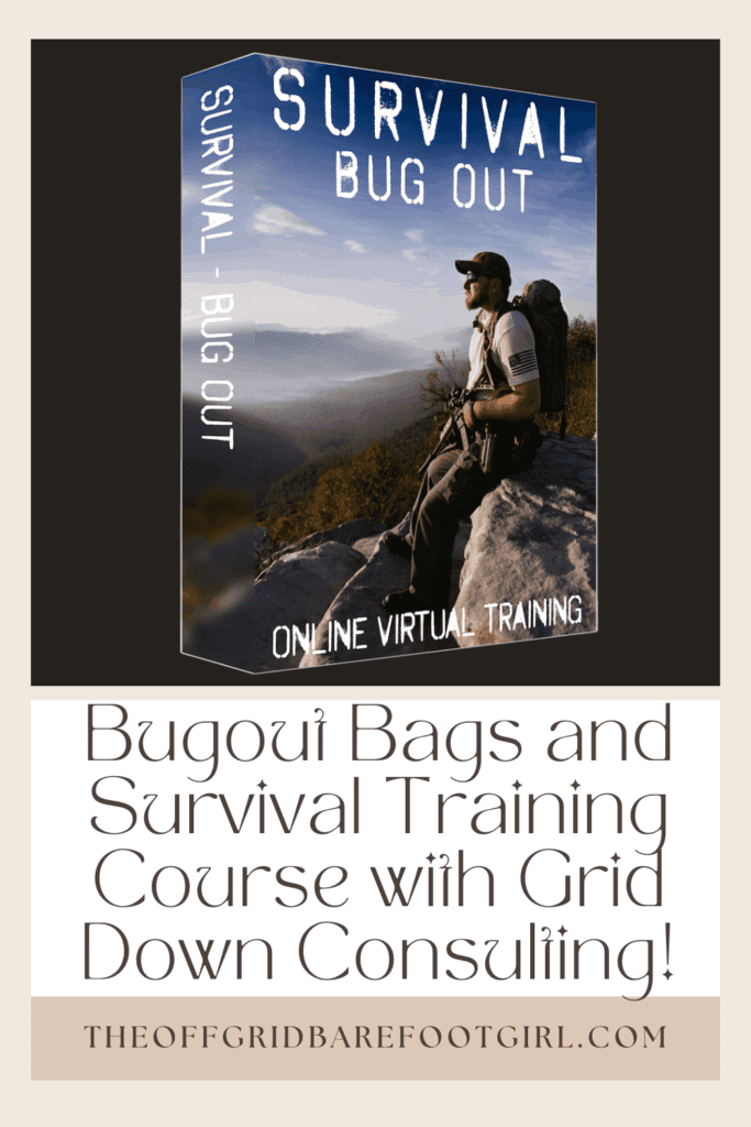 Image illustrates a Pinterest pin of survival bugout bags. 