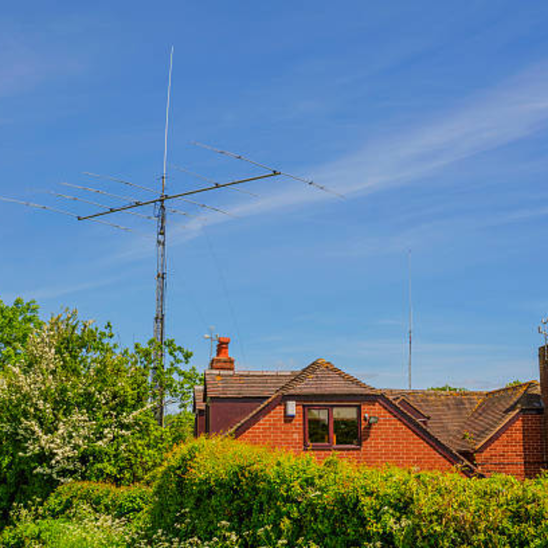 Image illustrates ham radio aerials.