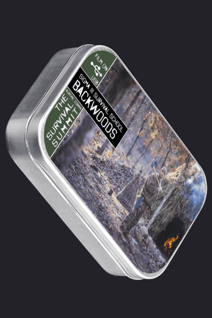 Image illustrates survival skills training course with Robert Allen. 