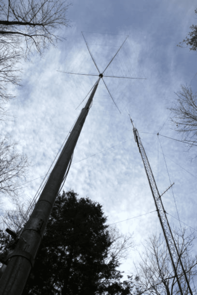 Image illustrates ham radio aerials.