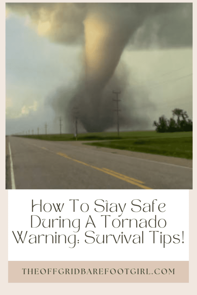 Image illustrates a Pinterest pin of a tornado tornado warning.