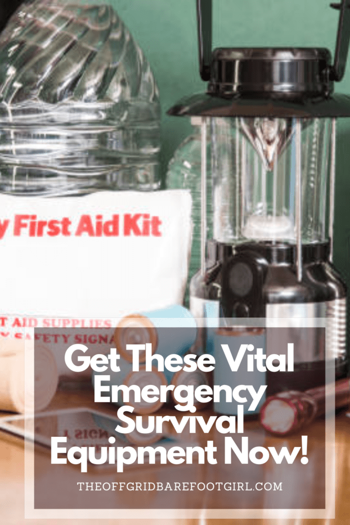 Image illustrates a Pinterest pin of emergency survival equipment.