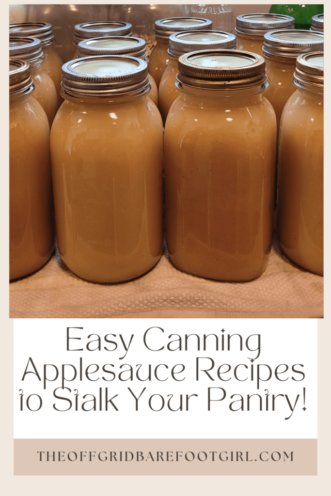 Image illustrates a Pinterest pin of canning applesauce recipes.