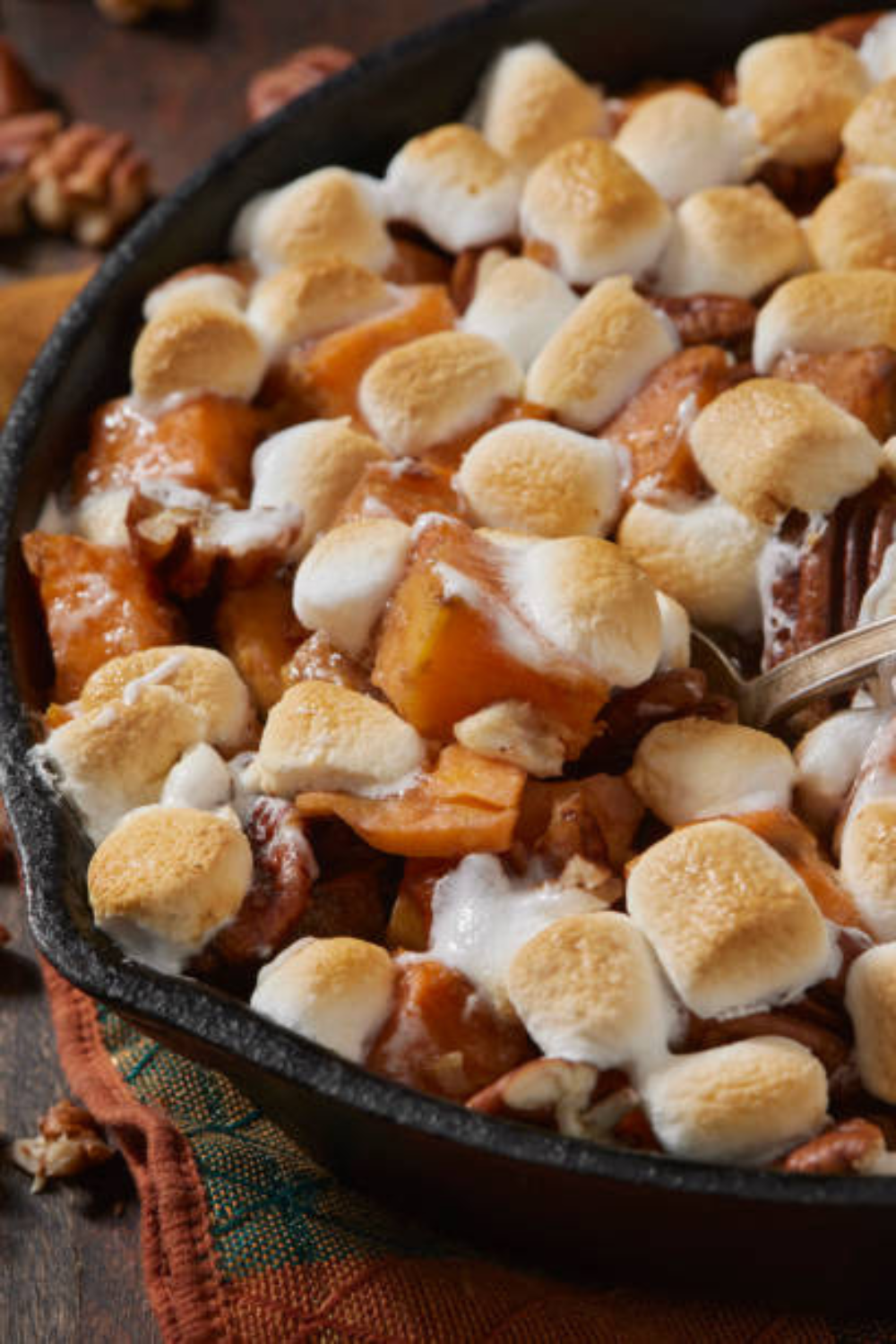 Image illustrates sweet potato casserole.