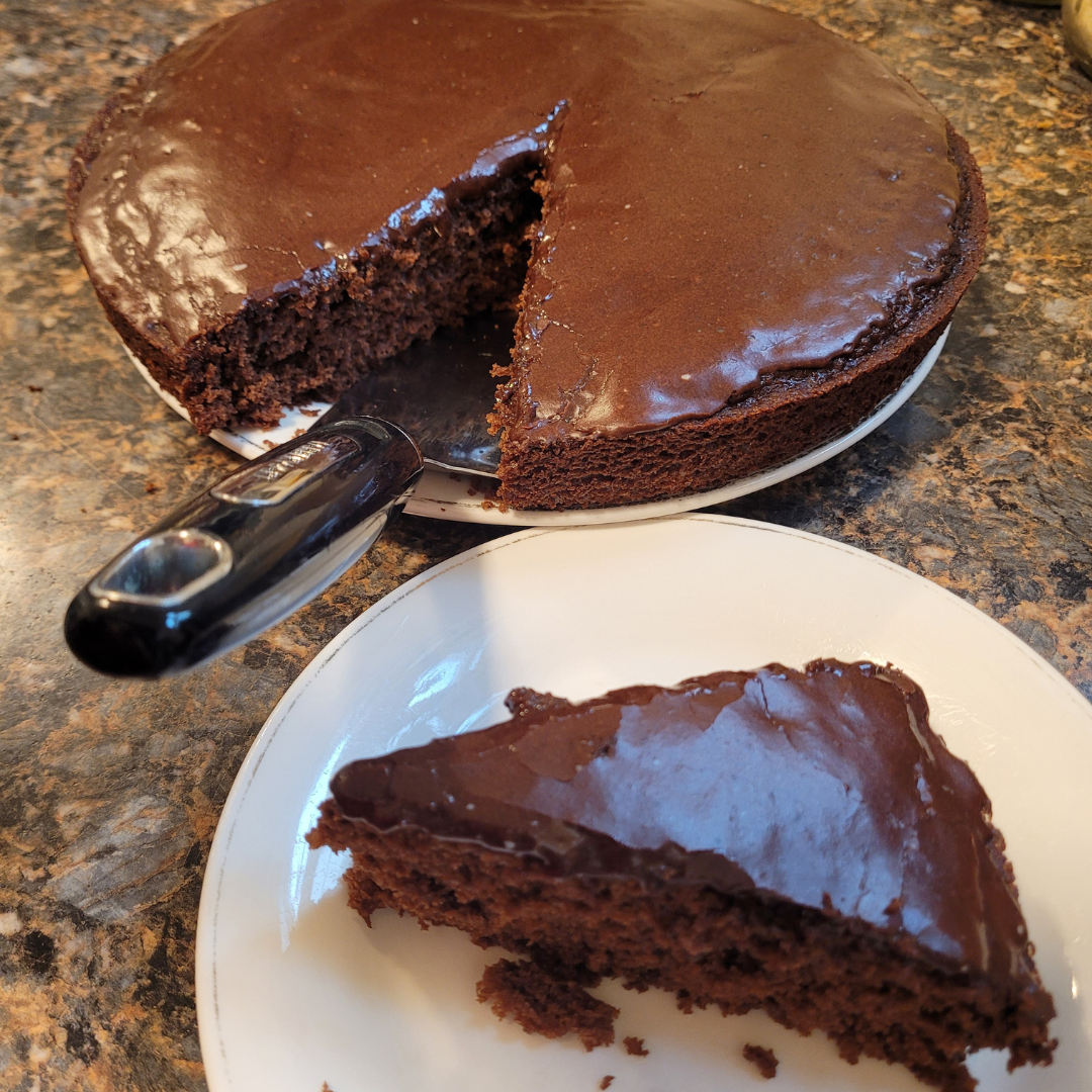 Image illustrates sourdough chocolate cake.