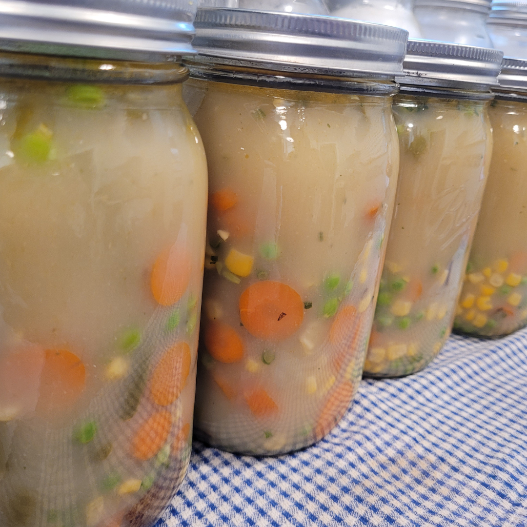 Image illustrates vegetable pot pie filling.