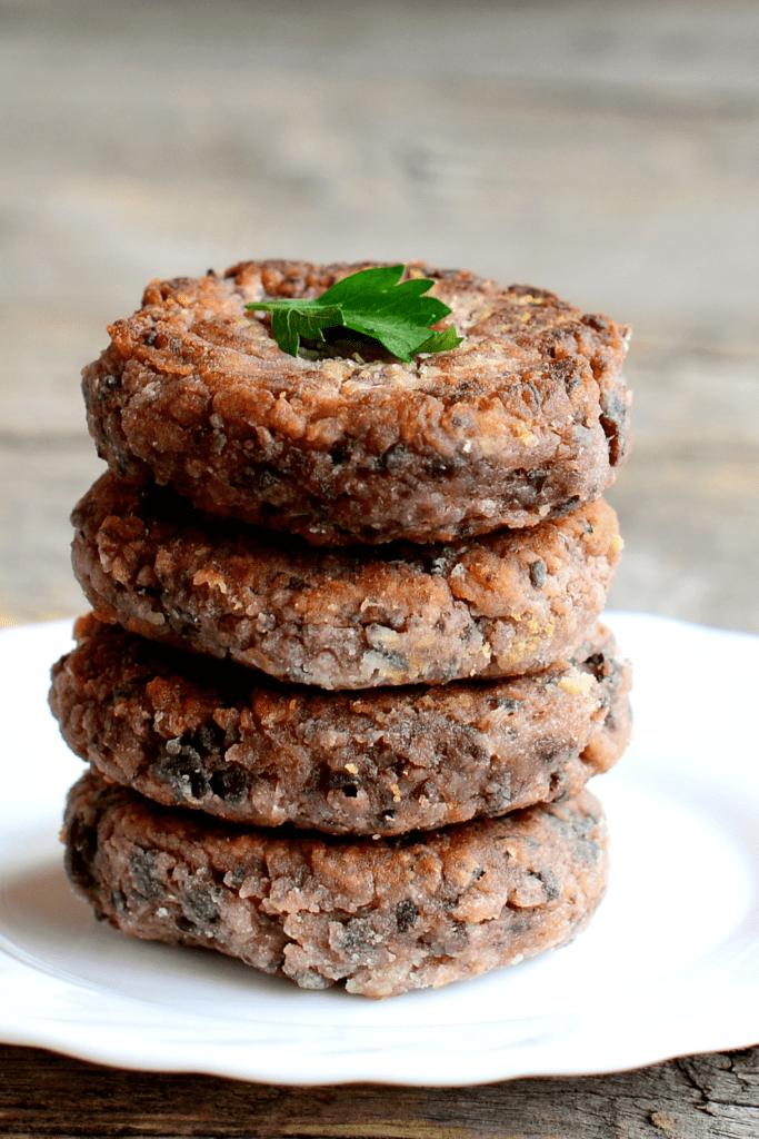 Image illustrates black bean burgers.