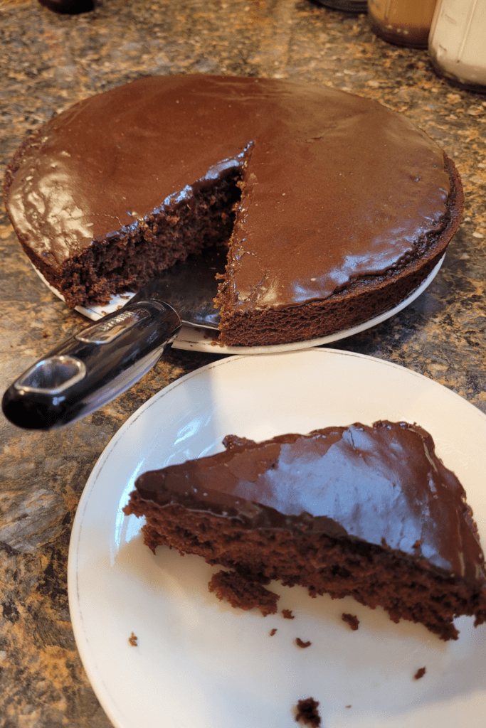 Image illustrates sourdough chocolate cake.