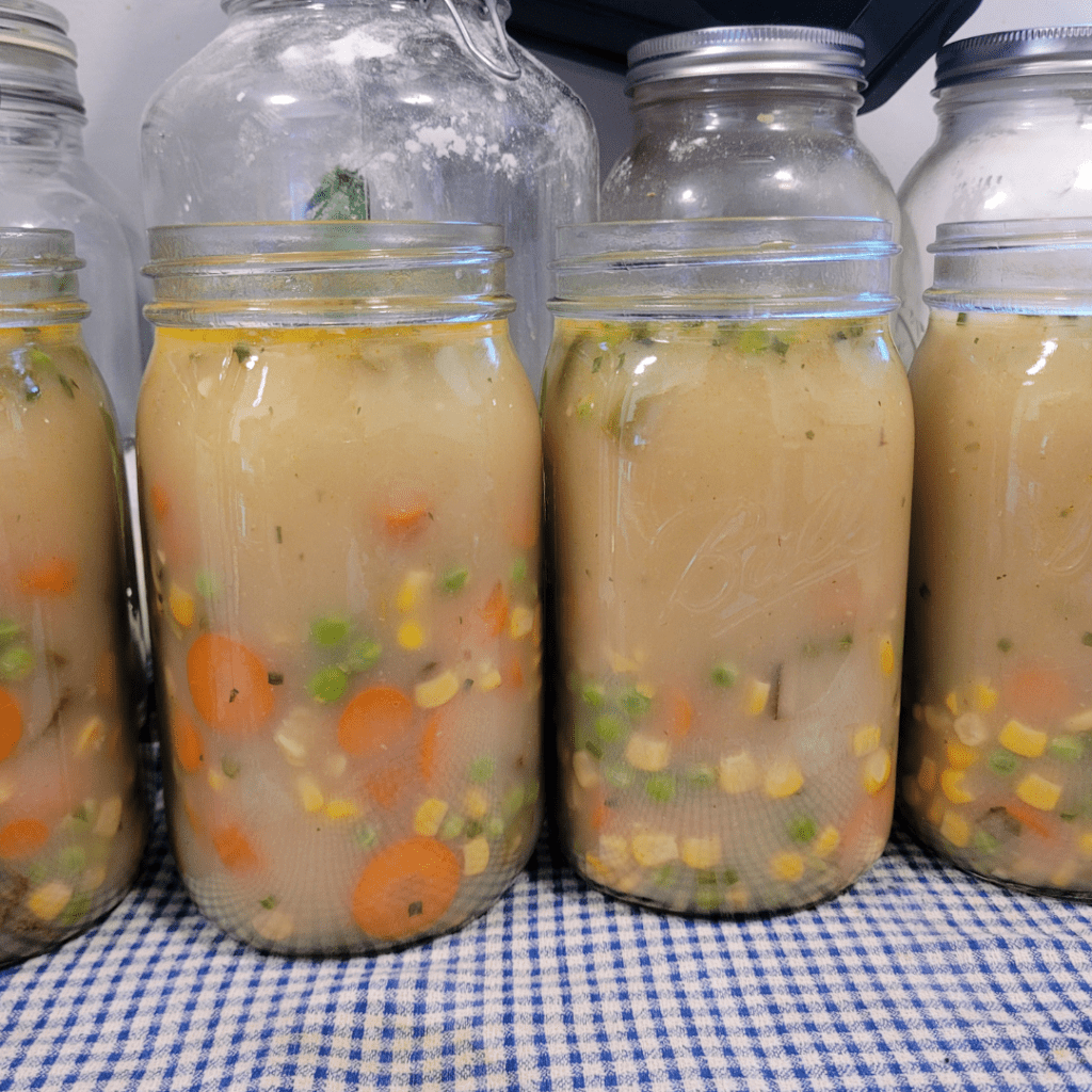 Image illustrates vegetable pot pie filling.