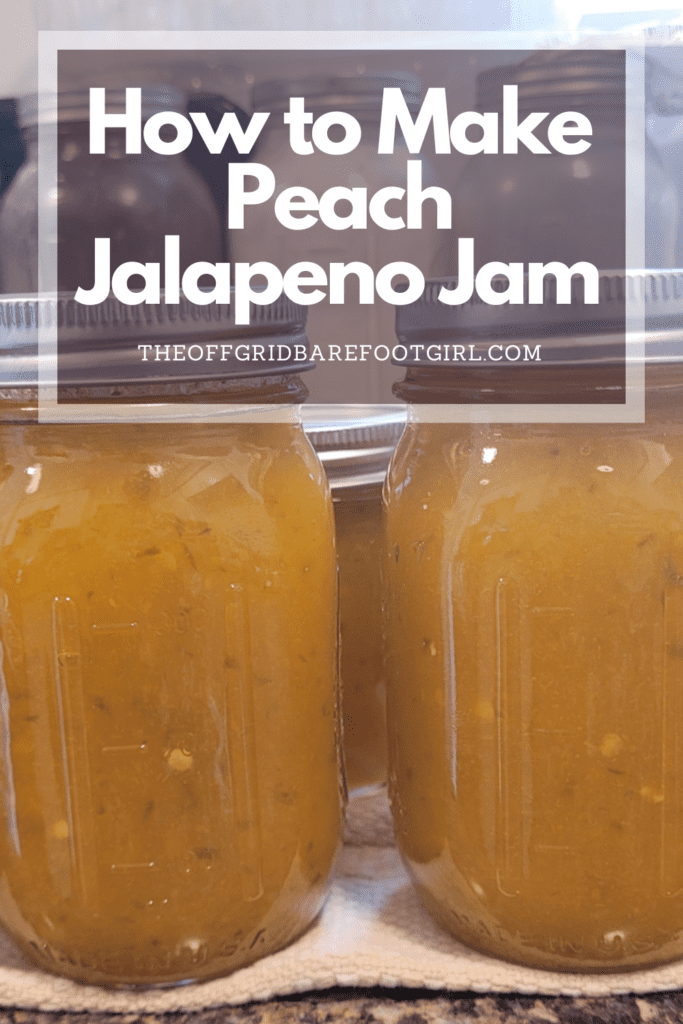 Image illustrates a Pinterest pin of peach jalapeno jam.