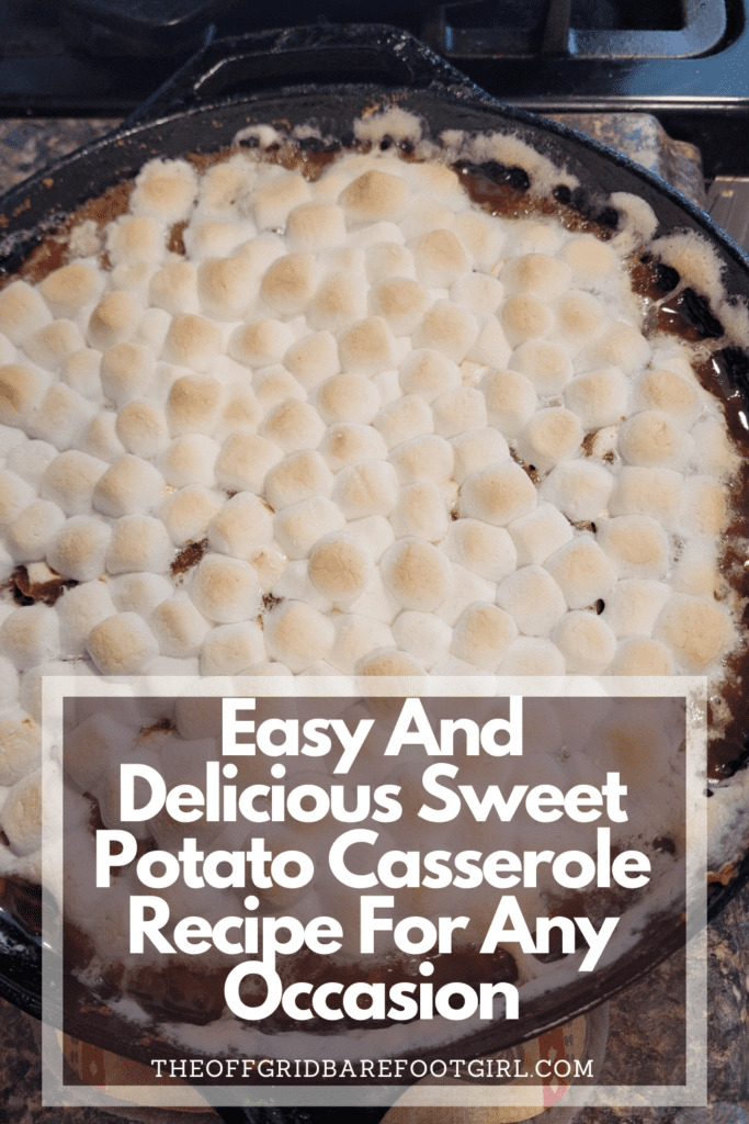 Image illustrates a Pinterest pin for sweet potato casserole recipe.