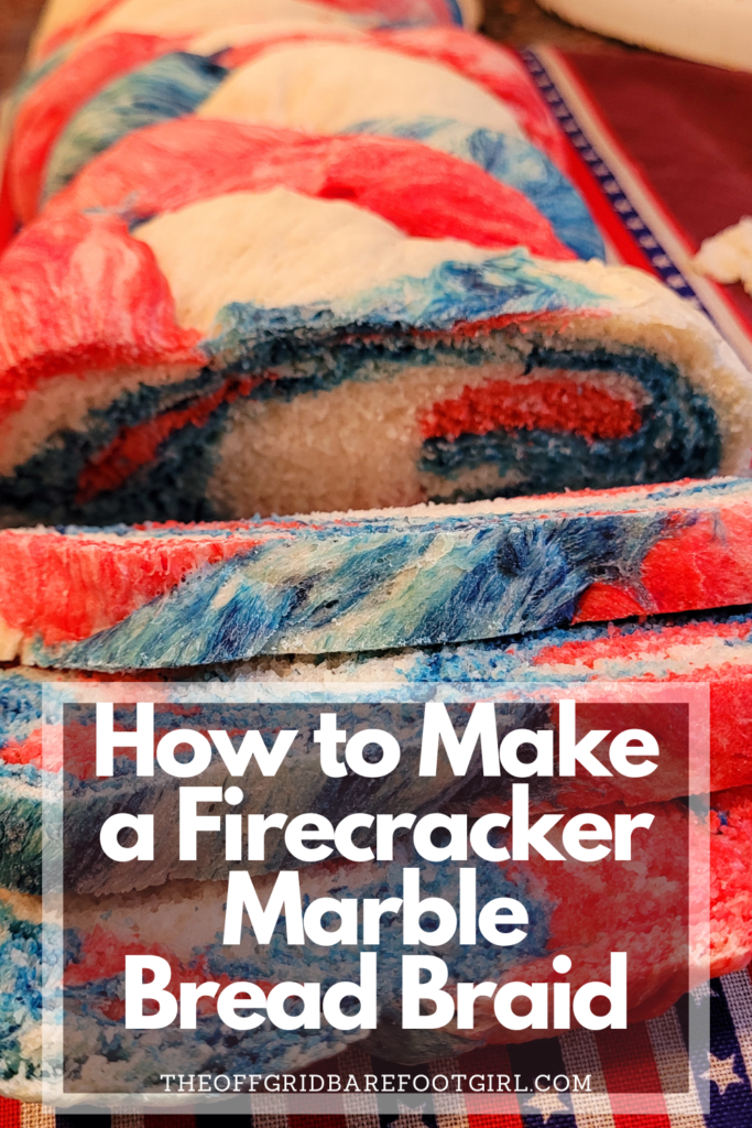 Image illustrates a Pinterest pin of firecracker marble bread braid.