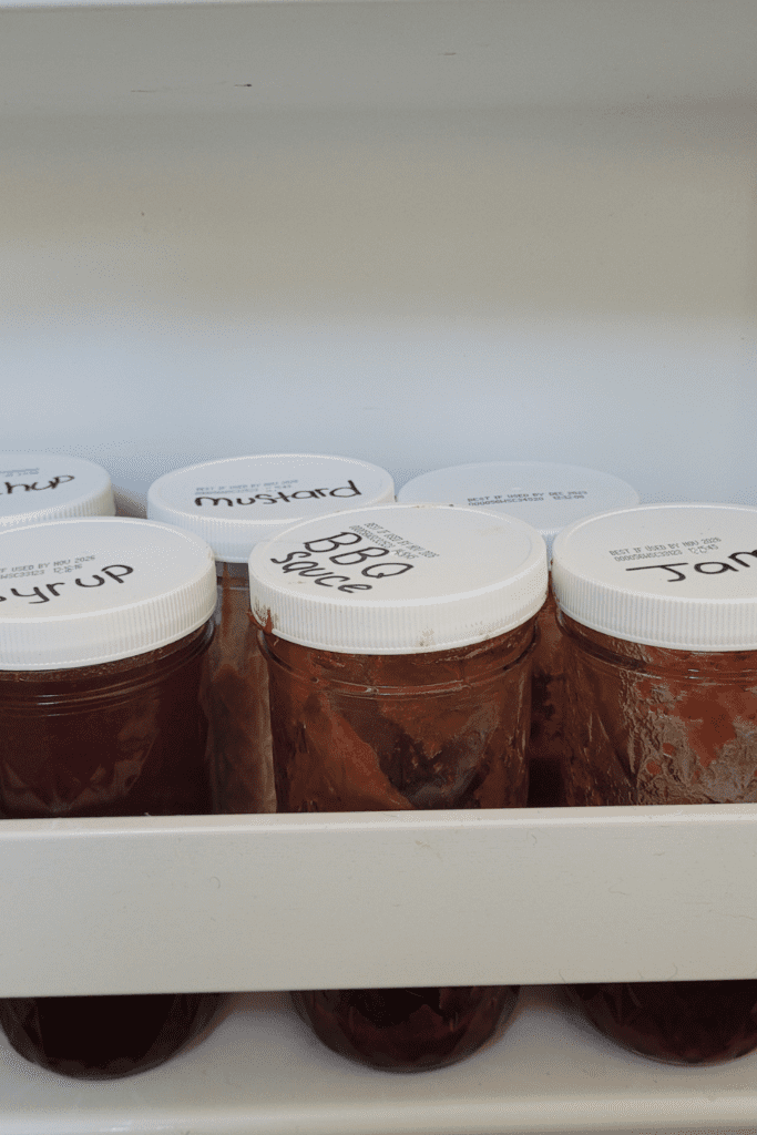 Image illustrates condiments in a pantry.
