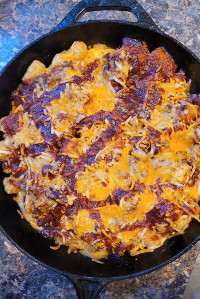Image illustrates tater tot casserole.