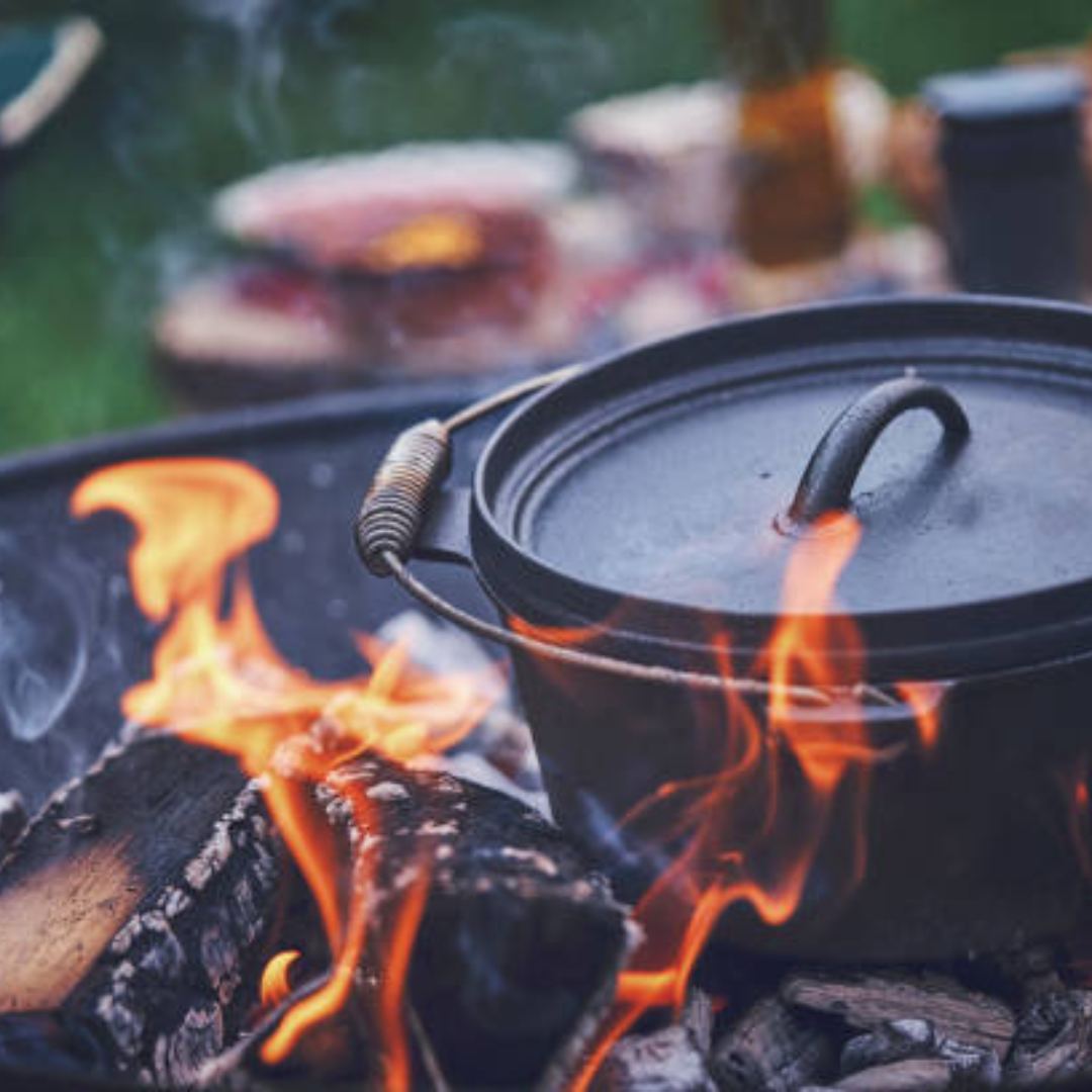 Image illustrates campfire cooking.