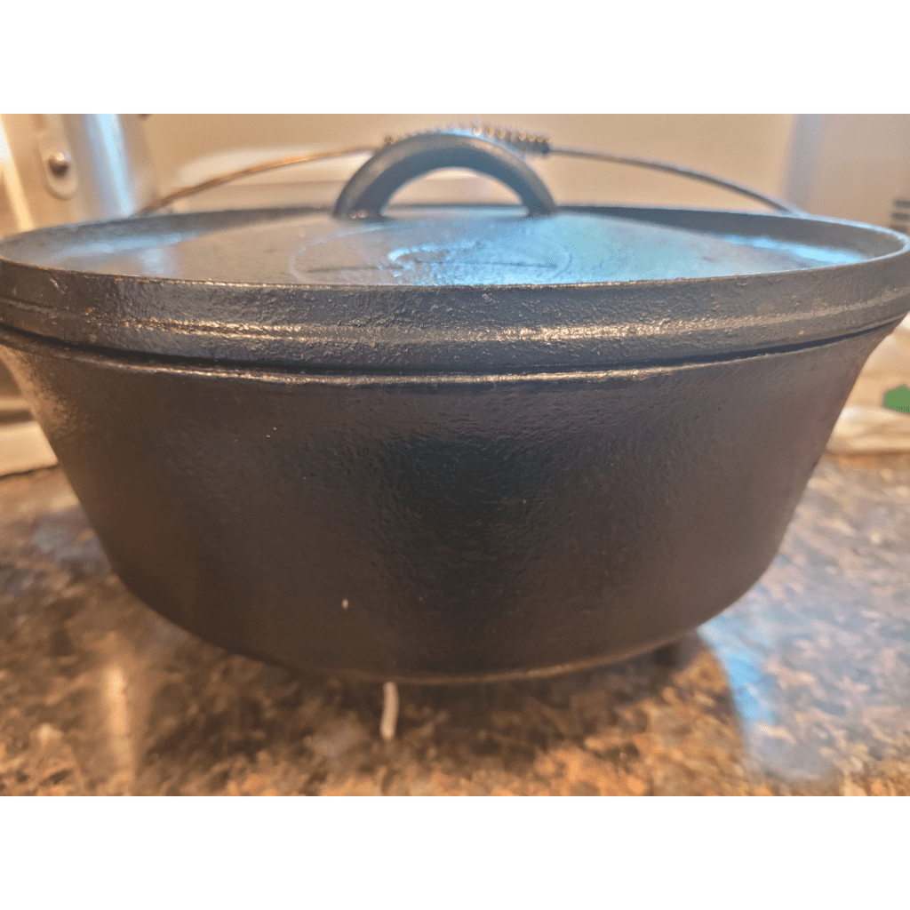 Image illustrates a cast iron Dutch oven.