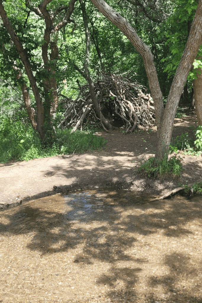 Image illustrates emergency shelter set up while hiking the high desert.