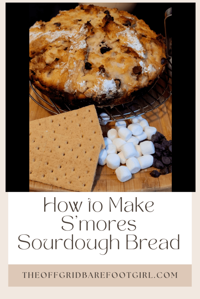 Image illustrates a Pinterest pin of s'mores sourdough bread.