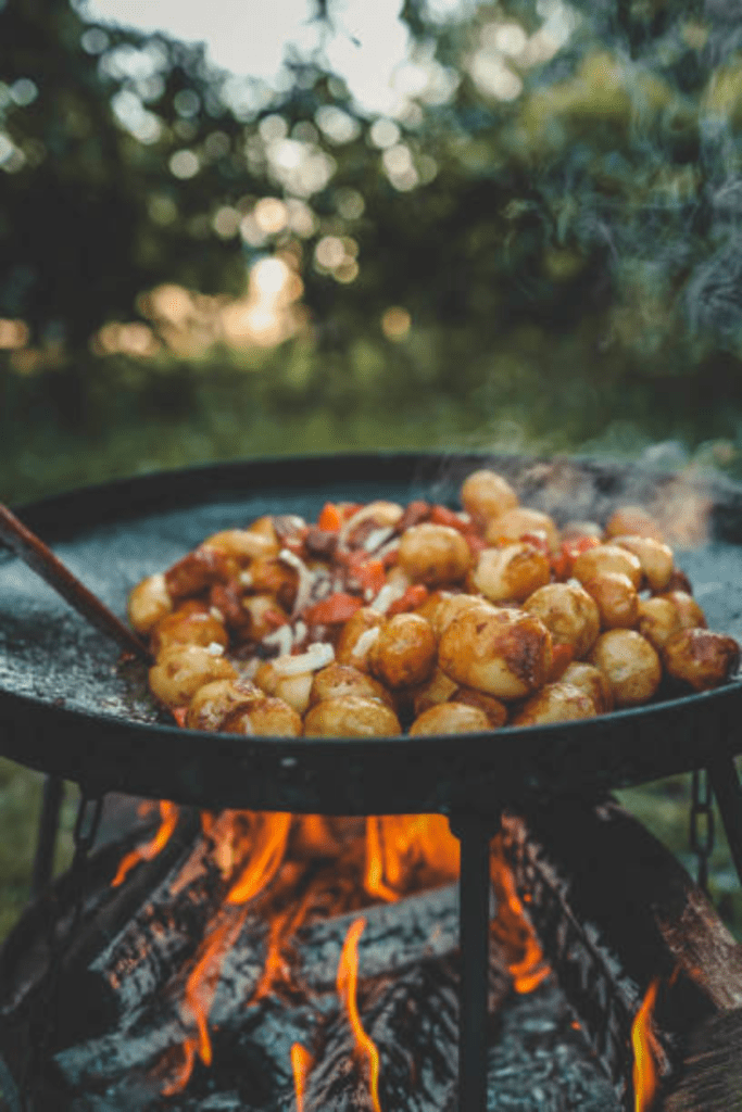 Image illustrates campfire meals for campfire cooking.