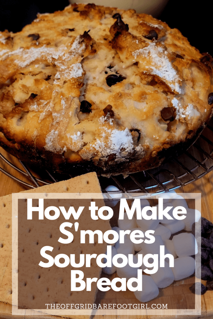 Image illustrates a Pinterest pin of s'mores sourdough bread.