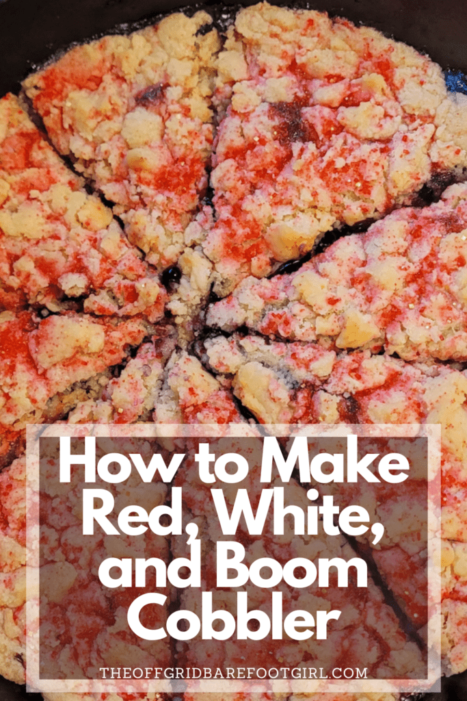 Image illustrates a Pinterest pin of red, white, and boom cobbler for the 4th of July.