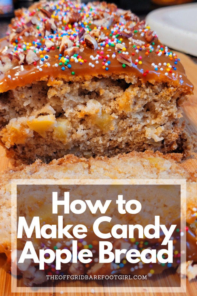 Image illustrates a Pinterest pin of candy apple bread. 