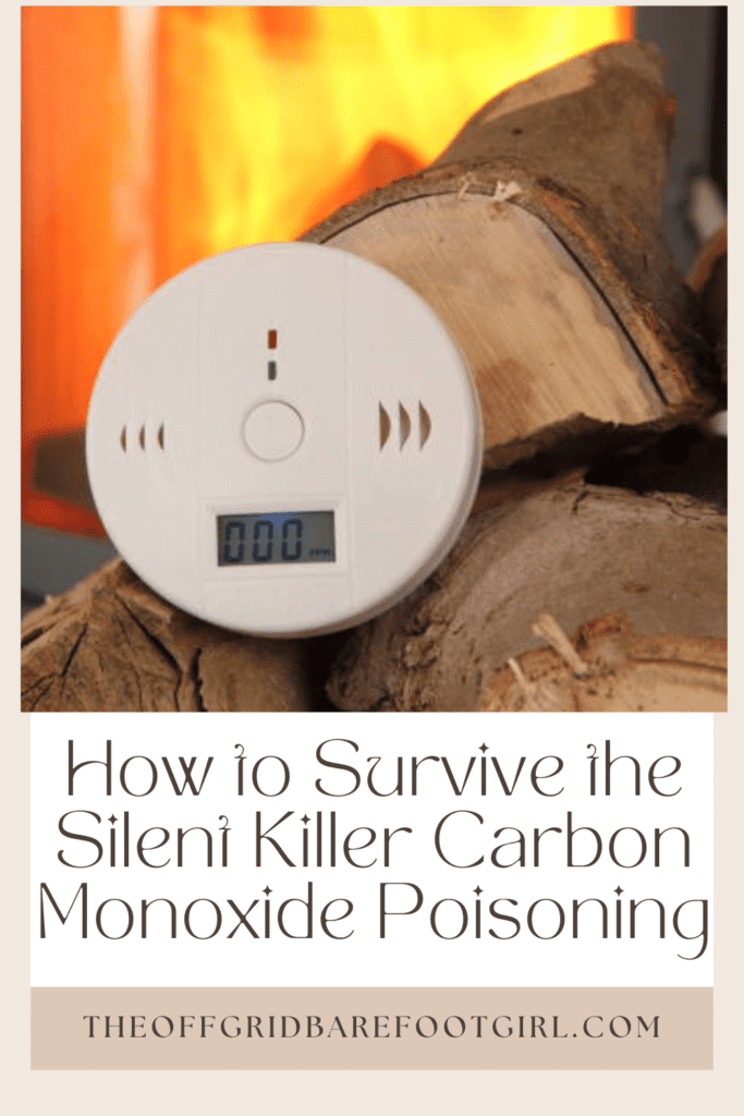 Image illustrates a Pinterest pin of a carbon monoxide detector for carbon monoxide poisoning. 
