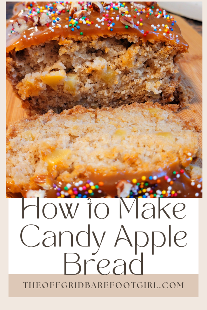 Image illustrates a Pinterest pin of candy apple bread. 