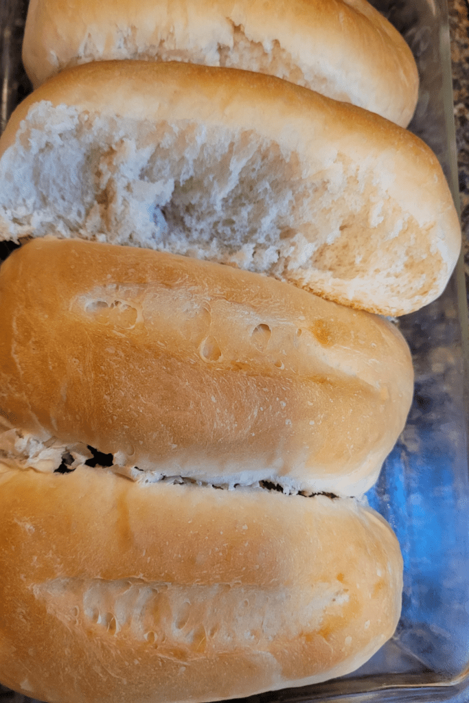 Image illustrates hoagies made from scratch for a hoagie buns recipe.
